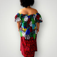 Off Shoulder Maxi Jurk van Afrikaanse Print - Multicolor 4