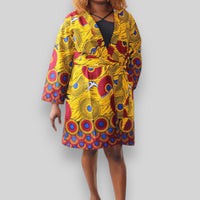 Kimono Vest van Afrikaanse Print - Geel/Rood