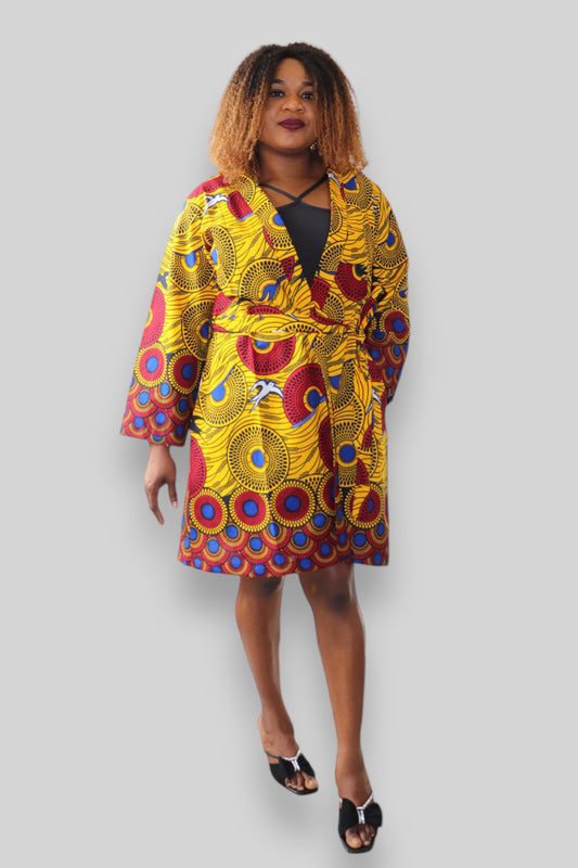 Kimono Vest van Afrikaanse Print - Geel/Rood