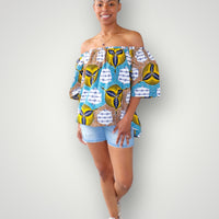 Off Shoulder Top van Afrikaanse Print - Multicolor