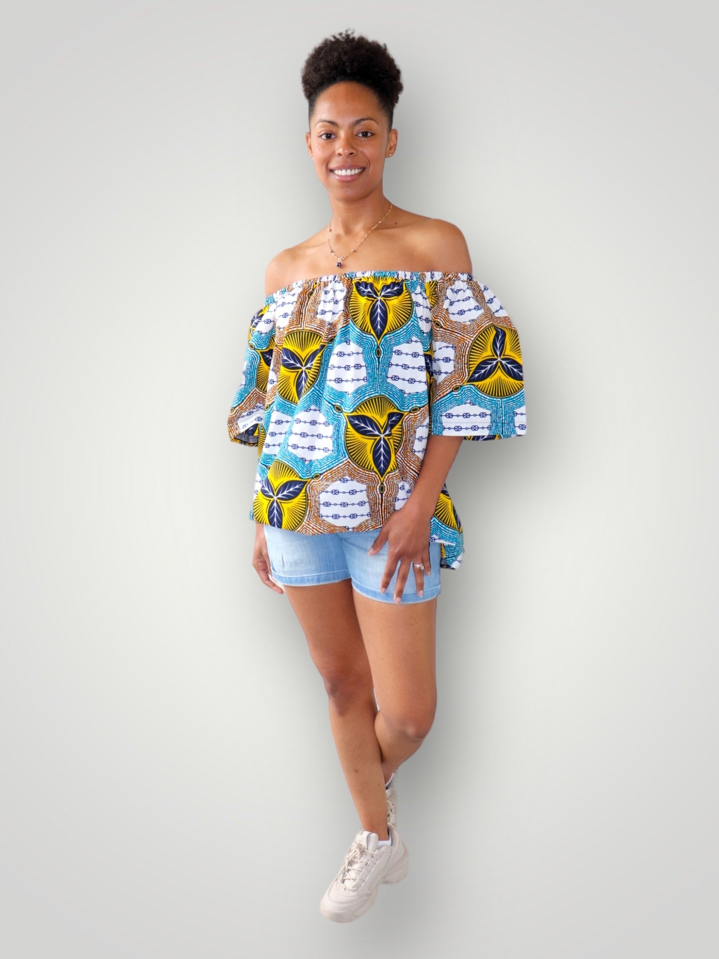 Off Shoulder Top van Afrikaanse Print - Multicolor