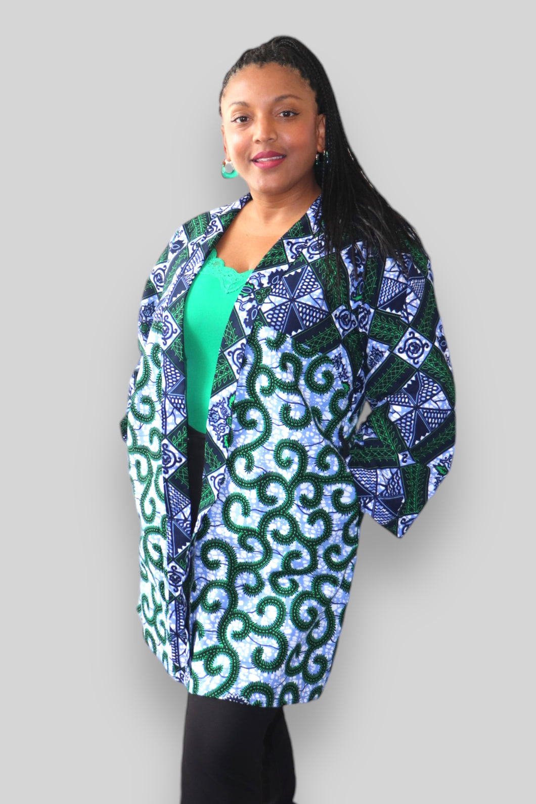 Kimono Vest in Afrikaanse Print - Paars/Groen 2