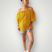 Off Shoulder Top van Afrikaanse Print - Geel