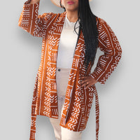 Kimono Vest van Afrikaanse Print - Bruin