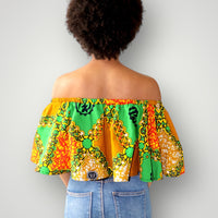 Off Shoulder Top van Afrikaanse Pront - Groen/Oranje