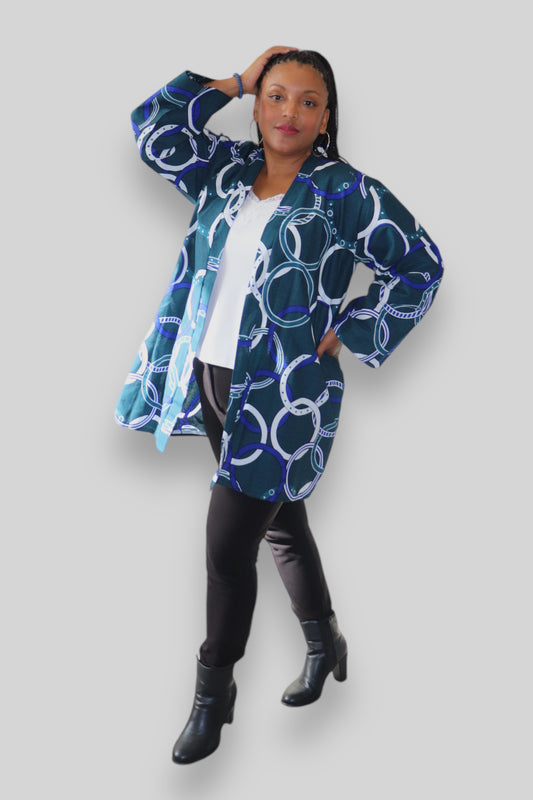 Kimono Vest van Afrikaanse Print - Blauw