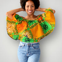 Off Shoulder Top van Afrikaanse Pront - Groen/Oranje
