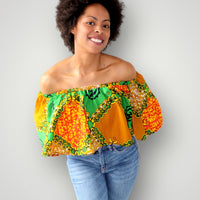 Off Shoulder Top van Afrikaanse Pront - Groen/Oranje