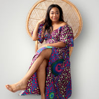 Wrap Top en Maxi Rok met Slit Co-ord Set - Blauw/Roze