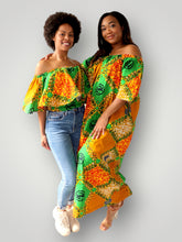 Afbeelding in Gallery-weergave laden, Off Shoulder Top van Afrikaanse Pront - Groen/Oranje
