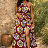 Infinity Multiway Maxi Jurk van Afrikaanse Print - Bordeaux met Bloemen