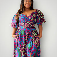 Wrap Top en Maxi Rok met Slit Co-ord Set - Blauw/Roze