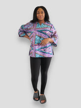 Afbeelding in Gallery-weergave laden, Dashiki Top van Afrikaanse Print - Paars/Blauw
