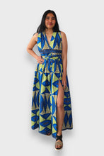 Afbeelding in Gallery-weergave laden, Infinity Multiway Maxi Jurk van Afrikaanse Print - Blauw/Licht Groen
