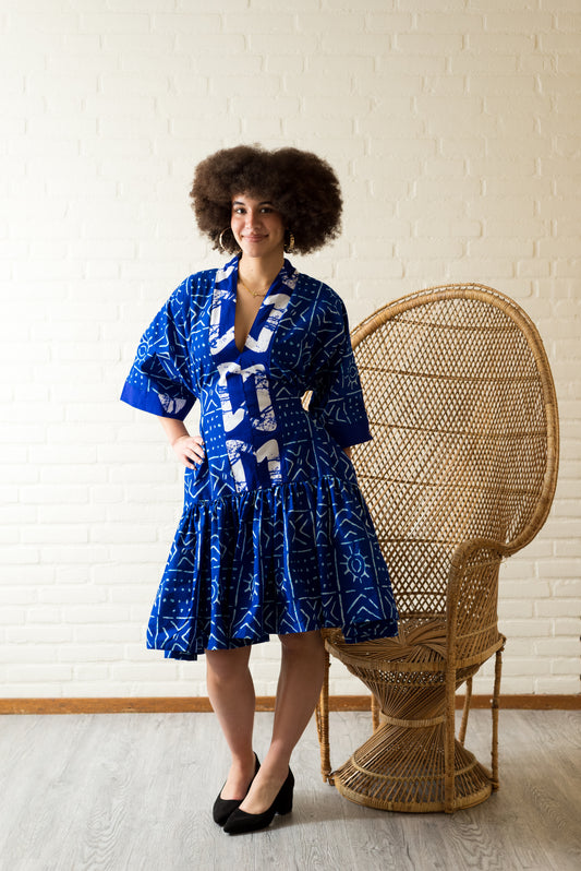 Kobaltblauwe Bubu Jurk-Batik Print