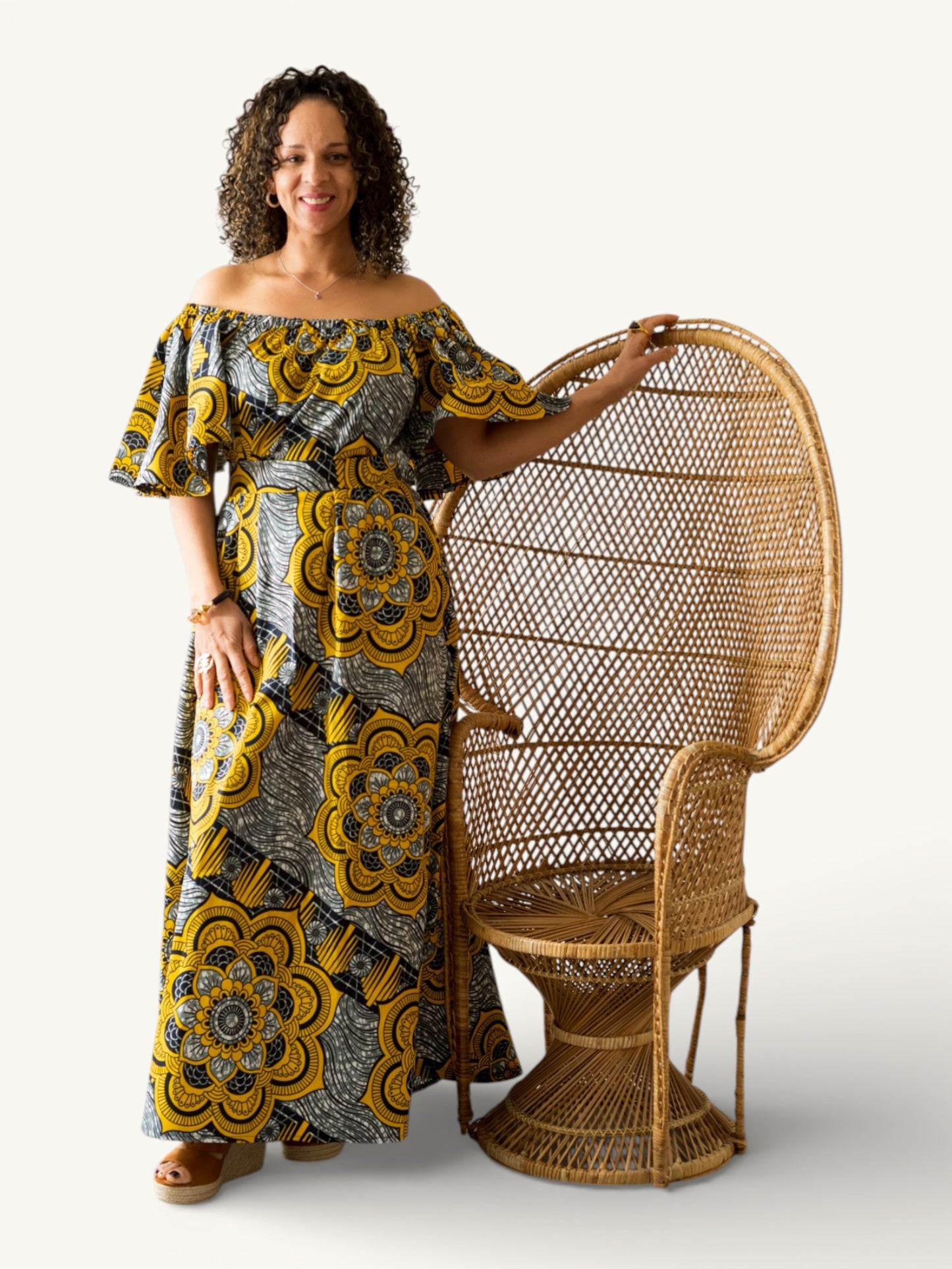 Rich Aunty Off-shoulder Maxi Jurk