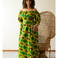 Rich Aunty Off-shoulder Maxi-jurk Limegroen & Zwart