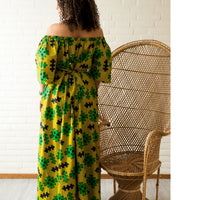 Rich Aunty Off-shoulder Maxi-jurk Limegroen & Zwart