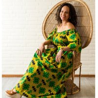 Rich Aunty Off-shoulder Maxi-jurk Limegroen & Zwart