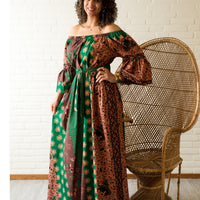 Rich Aunty Off-shoulder Maxi-jurk Groen &Bruin