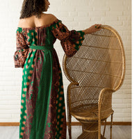 Rich Aunty Off-shoulder Maxi-jurk Groen &Bruin