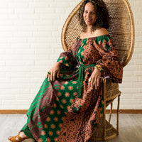 Rich Aunty Off-shoulder Maxi-jurk Groen &Bruin