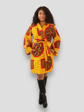 Afbeelding in Gallery-weergave laden, Kimono Jurk van Afrikaanse Print - Geel/Rood
