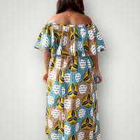 Off Shoulder Top & Maxi Rok met Slit Co-ord Set - Multicolor