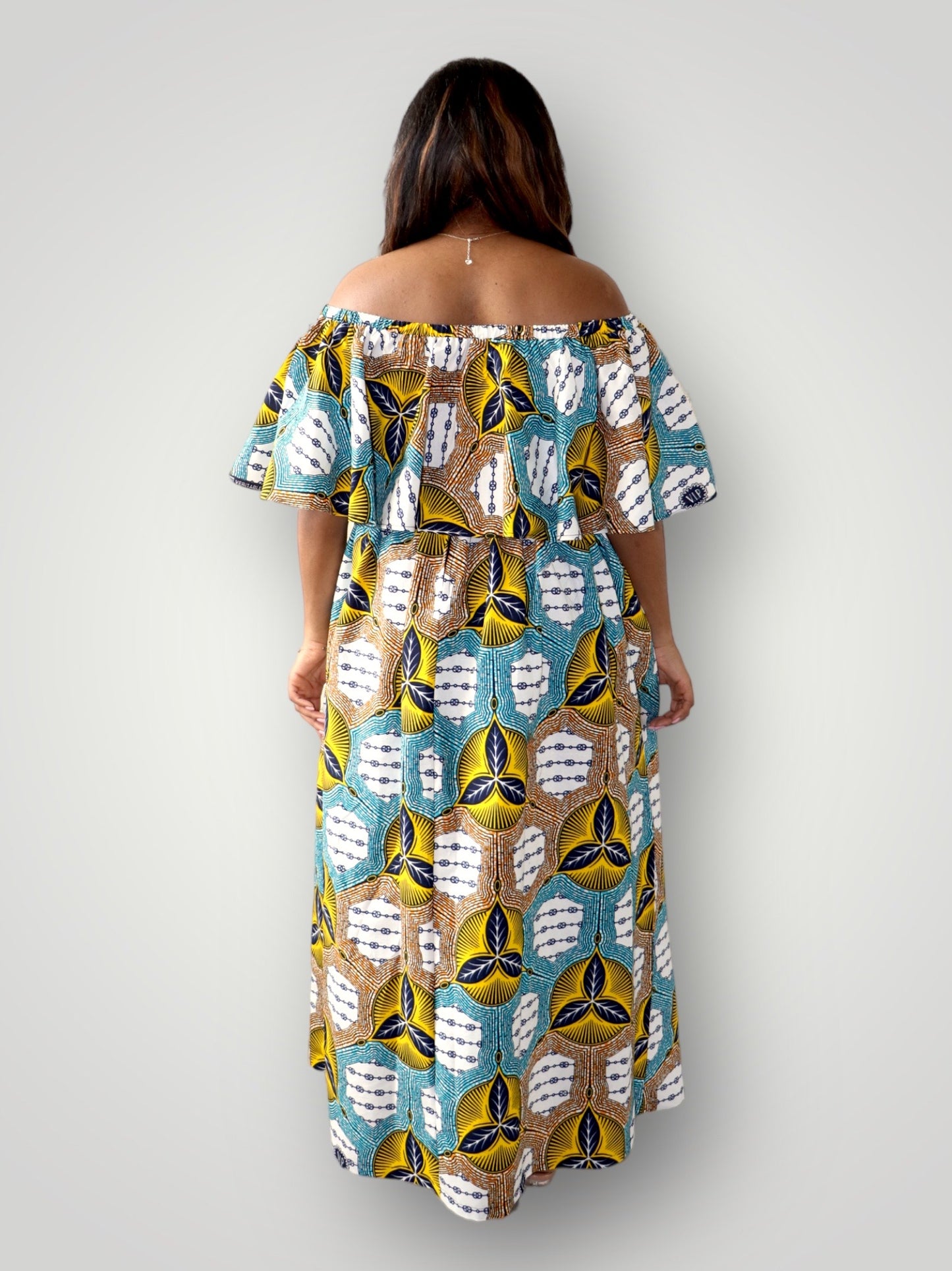 Off Shoulder Top & Maxi Rok met Slit Co-ord Set - Multicolor