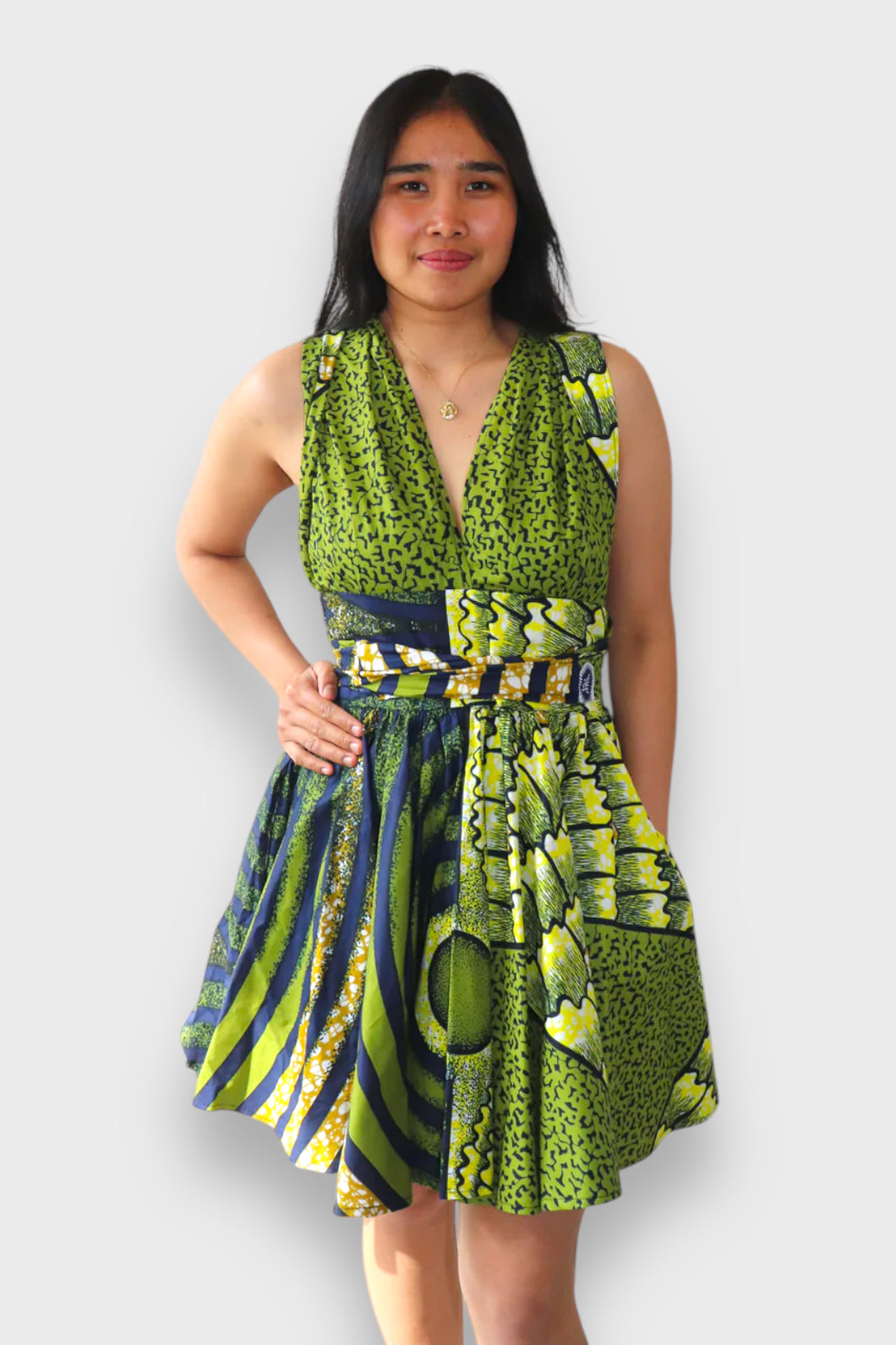 Infinity Multiway Midi Jurk van Afrikaanse Print  Groen &  zwart