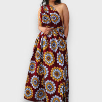Infinity Multiway Maxi Jurk van Afrikaanse Print - Bordeaux met Bloemen