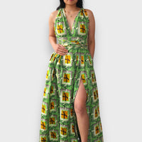 Infinity  Multiway Maxi Jurk van Afrikaanse Print - Groen/Geel