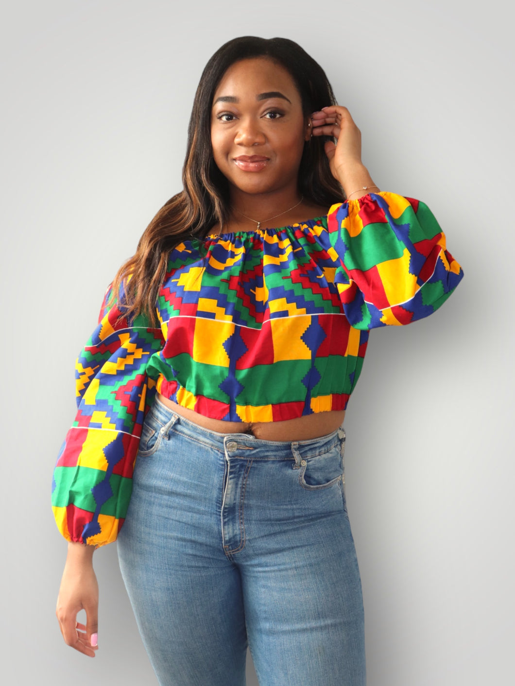 Off Shoulder Top van Afrikaanse Print - Kente 2