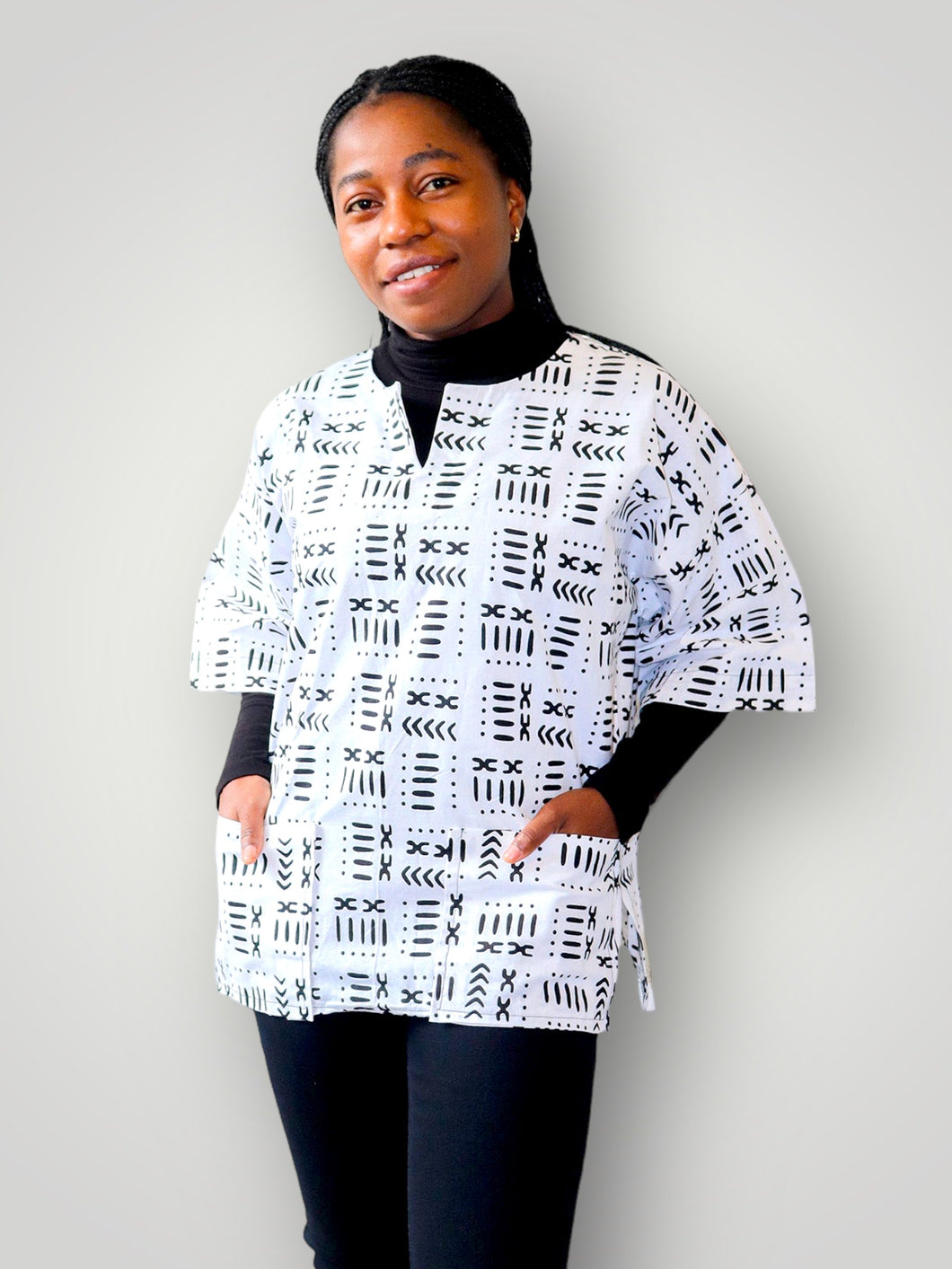 Dashiki Top van Afrikaanse Print - Wit/Zwart