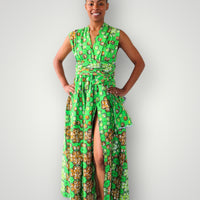 Multiway Maxi Jurk van Afrikaanse Print - Groen.