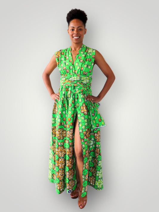 Multiway Maxi Jurk van Afrikaanse Print - Groen.