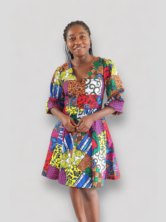 Midi Jurk van Afrikaanse Print - Multicolor 1