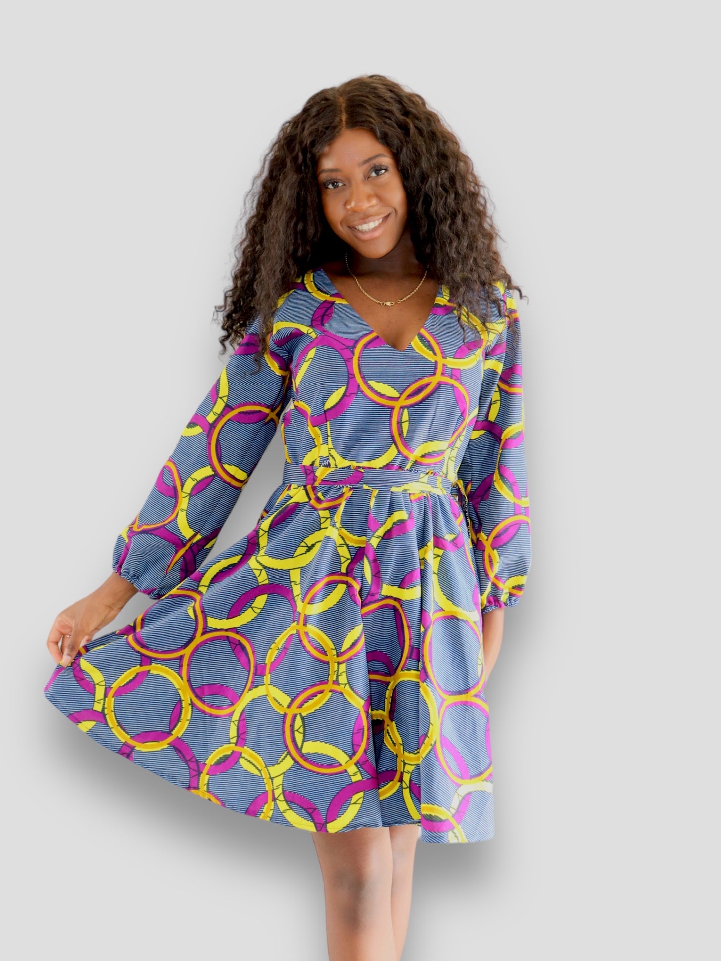 Midi Jurk van Afrikaanse Print - Paars/Geel