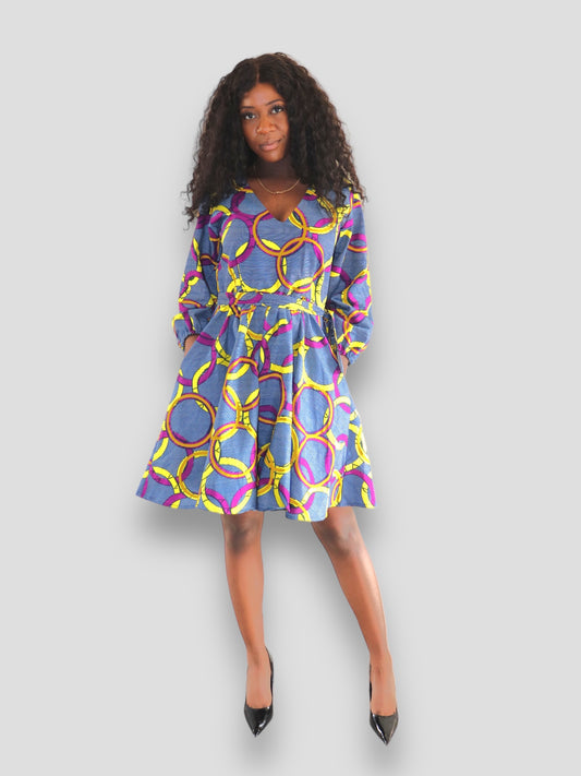 Midi Jurk van Afrikaanse Print - Paars/Geel