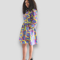 Midi Jurk van Afrikaanse Print - Paars/Geel