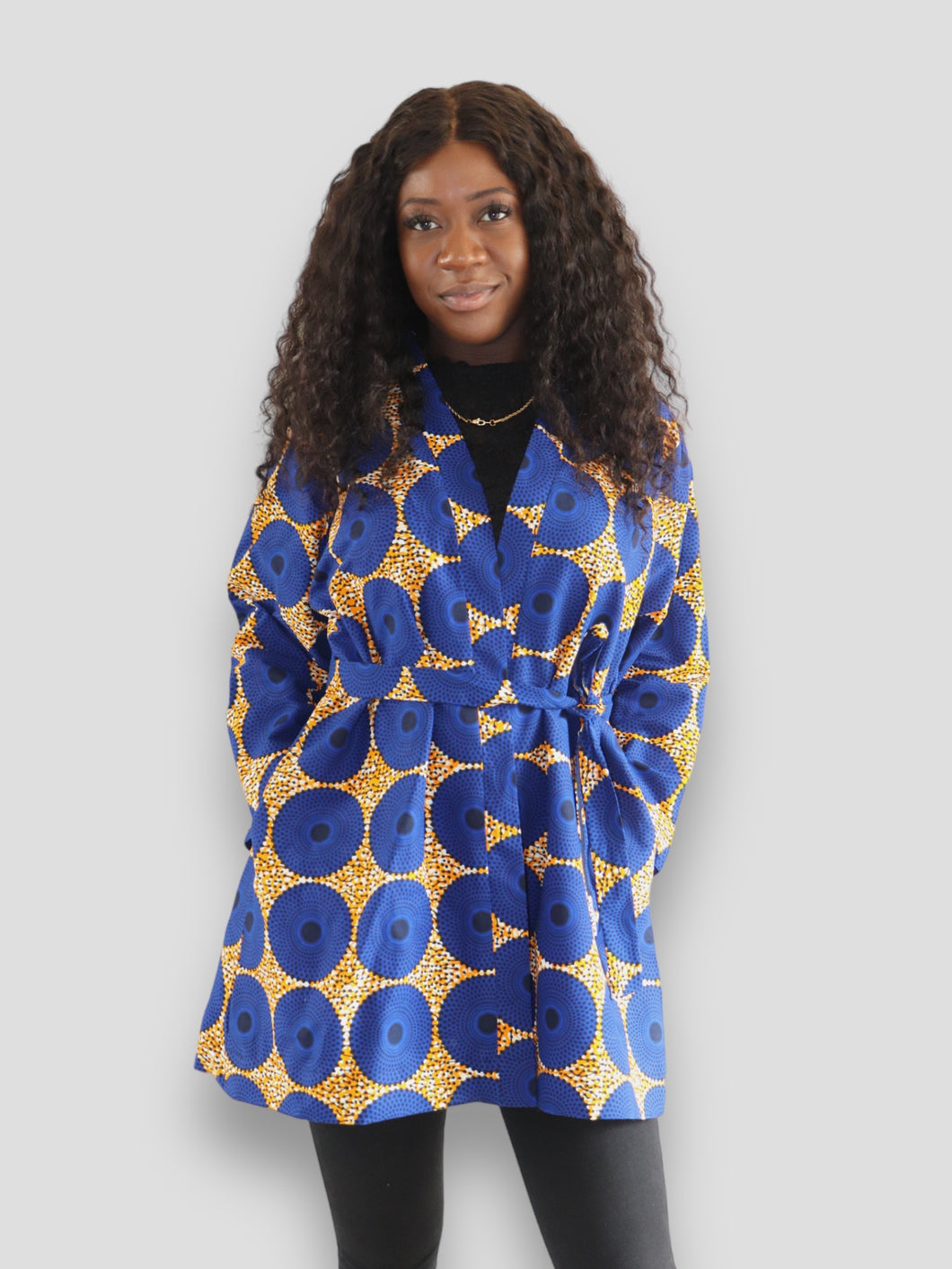 Kimono van Afrikaanse Print- Blauw/Geel