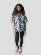 Afbeelding in Gallery-weergave laden, Off Shoulder Top van Afrikaanse - Blauw/Rood
