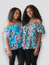 Afbeelding in Gallery-weergave laden, Off Shoulder Top van Afrikaanse - Blauw/Rood
