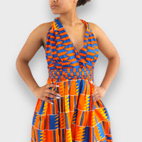 Infinity MultiwayMidi Jurk van Afrikaanse Print - Oranje/Blauw