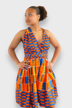 Afbeelding in Gallery-weergave laden, Infinity MultiwayMidi Jurk van Afrikaanse Print - Oranje/Blauw
