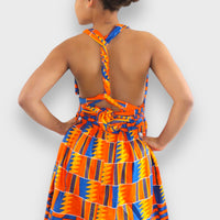 Infinity MultiwayMidi Jurk van Afrikaanse Print - Oranje/Blauw