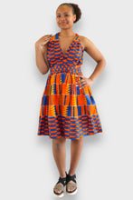 Afbeelding in Gallery-weergave laden, Infinity MultiwayMidi Jurk van Afrikaanse Print - Oranje/Blauw
