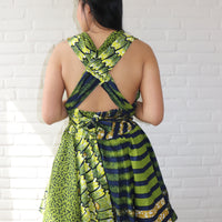 Mouwloze Wikkeljurk – Groen & Navy Print