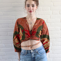 Wrap Top – Rood/Groen met Abstract Motief