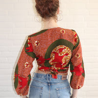 Wrap Top – Rood/Groen met Abstract Motief